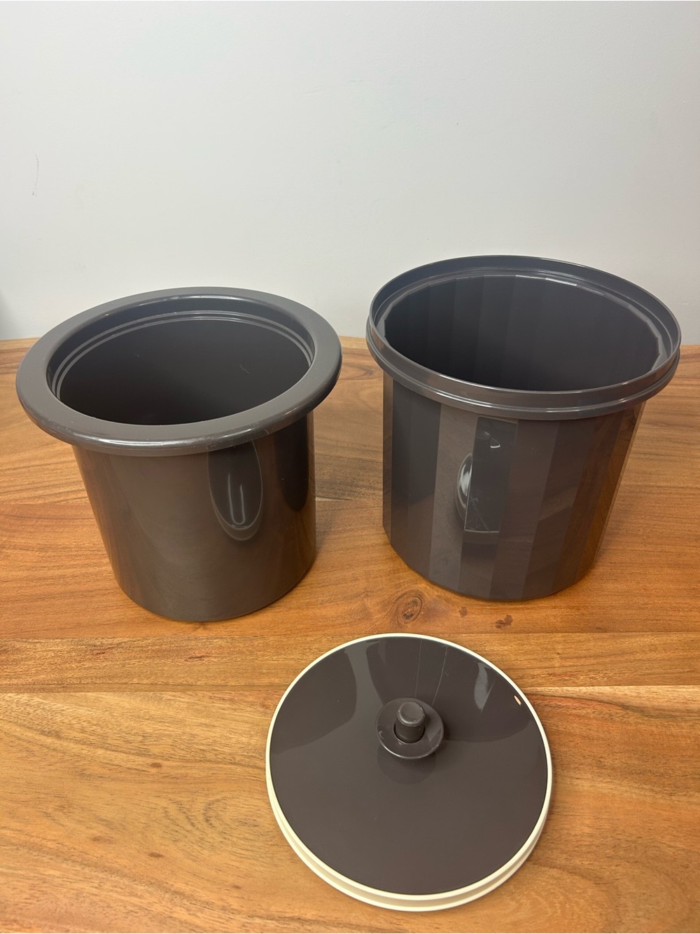 Vintage Tupperware Ice Bucket 3 Piece Set Smoked Brown w/ Lid & Liner
